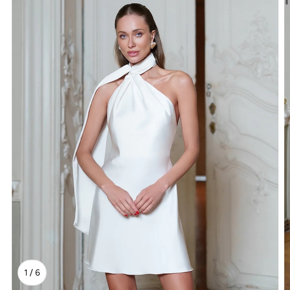 Elegant White Tie Neck Dress